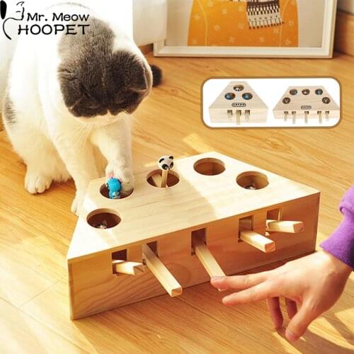 Hoopet Cat Toy Pet Puzzle Solid Wooden Interactive Maze Pet Hit Hamster With 3/5-holed Mouse Hole Catch Bite Catnip Funny Toy