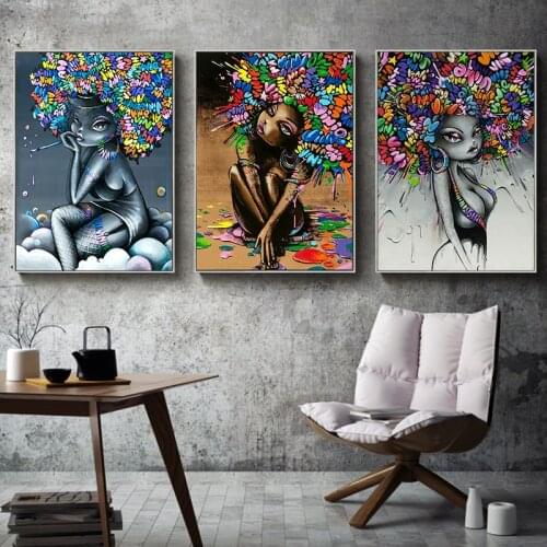 Modern Street Art Abstract Girl Canvas Painting Graffiti Pop Fashion Prints and Posters Wall Art Picture for Living Room Decor
