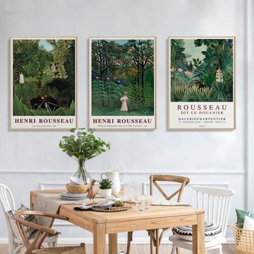 Henri Rousseau Jungle Animal Plant Retro Painting Museum Exhibition Poster Canvas Print Wall Art Picture for Living Room Decor