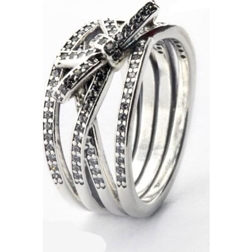 Delicate Sentiments Rings for Women Wedding 925 Sterling Silver Jewelry Clear CZ Bow Crystal Women Rings Jewelry Shine Girl Ring