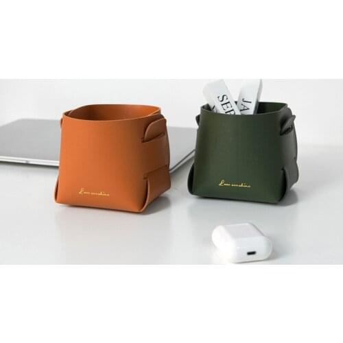 Leather Porch Key Storage BoxFolding Living Room Bedroom Desktop Cosmetics Remote Control Stationery Sundry Storage Bsket Home