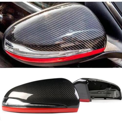 Carbon Fiber Mirror Covers w/ lamp auto car stickers side mirror caps For Mercedes Benz W205 X205 W222 W213 C63 S63 E63 AMG Red