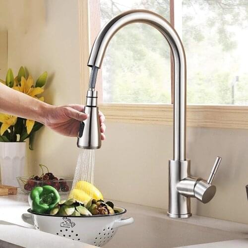 Brushed nickel kitchen faucet single hole pull-out sink kitchen sink mixer faucet flow sprayer head chrome Kitchen accessories