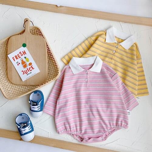 Fashion Spring New Baby Boys and Girls Stripes Long Sleeved Polo Romper