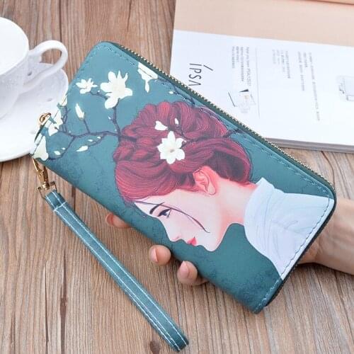 Fashion Wallet For Women Printing PU Leather Long Zipper Clutch Bag Korean Student Coin Purse Huge Capacity Card Holder 2021 New