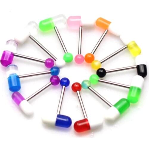 Mix 10PCS Acrylic Pill Tongue Piercing Barbell Bars Piercing Tongue Rings Stainless Steel Punk Fashion Body Jewelry For Women