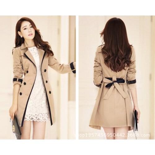 2021 New Korean Slim Fashion Trend Versatile Womens Belt Womens Windbreaker Color Matching Womens Coat