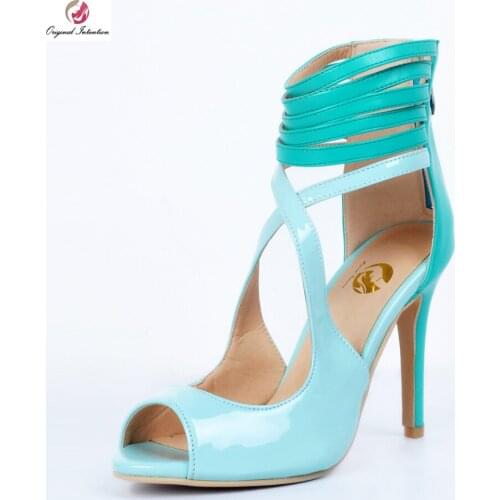 Original Intention Super Sexy Women Sandals Fashion Peep Toe Thin Heels Sandals Beautiful Blue Shoes Woman Plus US Size 4-15