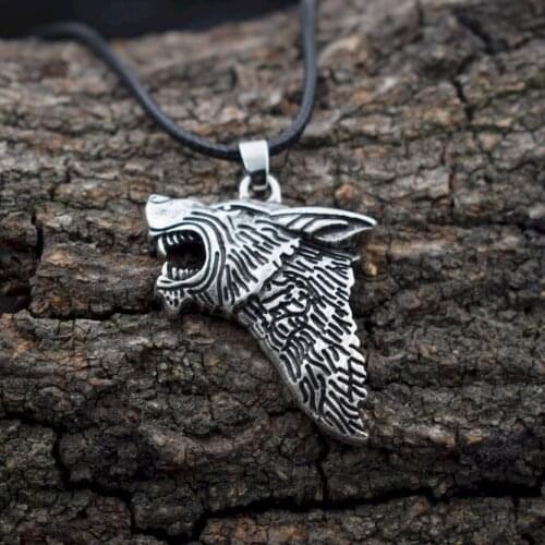 SanLan 12pcs Viking wolf head necklace