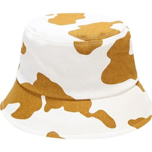 Vintage Multicolor Cow Print Bucket Hat Hip Hop Sunscreen Panama Fisherman Cap