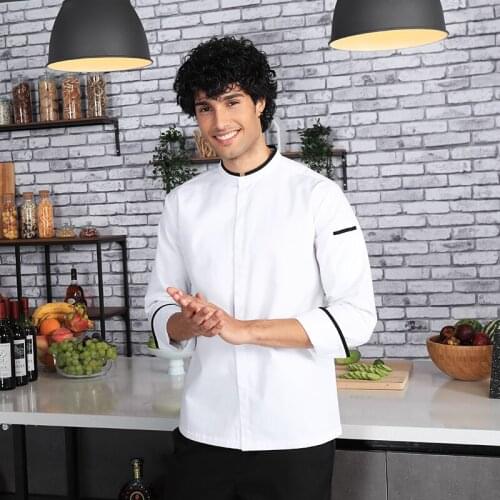 Food Service Men Chef Jacket,Restaurant Chef Uniforms.Long Sleeve White Hotel Kitchen Working Uniforms
