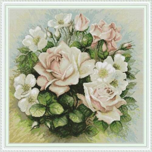 Pink rose flower painting counted 11CT 14CT Cross Stitch Set DIY DMC Chinese Cross-stitch Kit Embroidery Needlework home decor-9