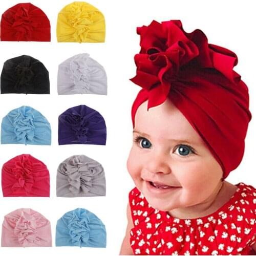Cute Baby Girls Turban Knot Head Wrap Cute Kids Hat Cotton Cap Soft Beanie Hat Black Blue White Red Gray
