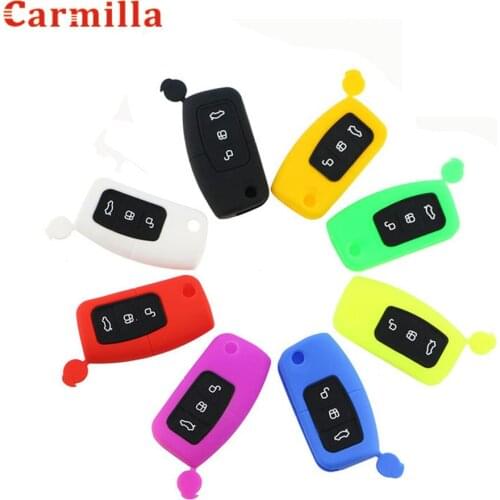 Carmilla Silicone Key Cover Fit for Ford Fiesta Focus 2 MK2 Ecosport Kuga Escape Car Flip Folding Remote Key Case 3 Buttons