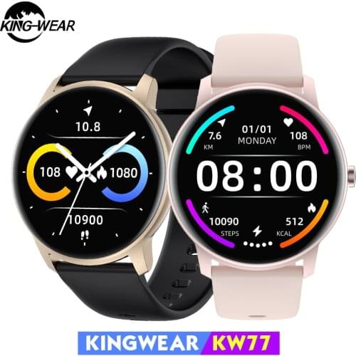 KINGWEAR KW77 Smart Watch Men 1.28” Screen Bluetooth 5.0 IP67 Waterproof Sleep Heart Rate Blood Pressure Monitor Sports Watch