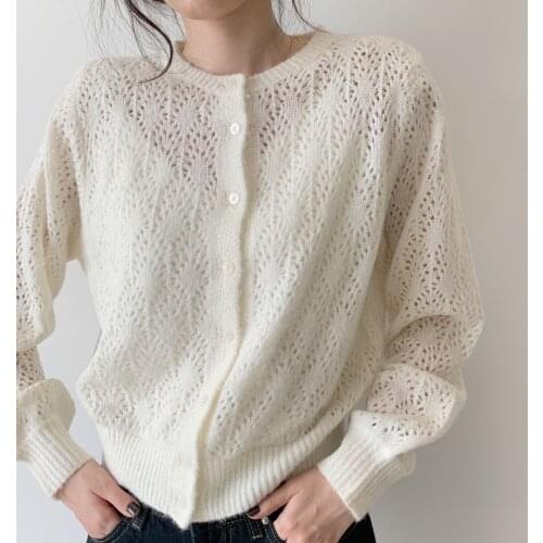 Thin Spring Knitted Sweater Women O-Neck Long Sleeve Causal Single Breasted Jumpers Loose Hollow Out Knitwear Cardigans Z912