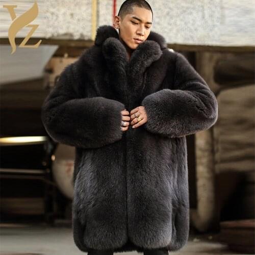 Wholeskin Fox Fur Coats Warm Thick Fur Jackets Winter Overcoats Men Especially Genuine Nature Fox Furs Turn-down Collar Fashion