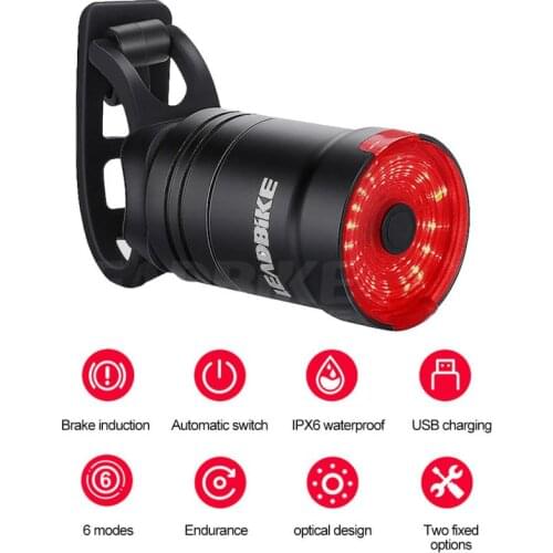 Bike Brake Sensing Taillight Bicycle Auto Start/Stop IPx6 Waterproof LED Charging Cycling Rear Light Bike Saddle Back Lamp