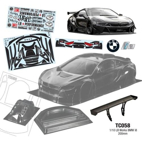 1/10 LB Works BMW i8 Clear Body + Led Lamp Base + Tail Wing + Decal Stickers For Radio Control Toys Racing Rc Car Model