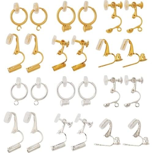 1Set Brass Clip-on Earrings Findings Plastic Ear Clip Pad Non-pierced Ear Converter Blank Bezel Fit DIY Earring Jewelry Making