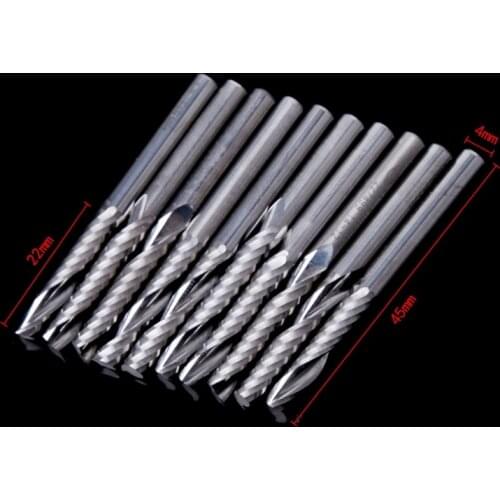 10 Pcs 4mm Shank Single Flute Carbide Spiral End Mill Cutter Router Bits 22mm CEL