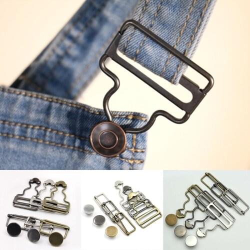 2 Set Adjustable Metal Buckle Button Girdle Denim Straps Bib Pants Buttons With Wire Wear Button For DIY Sewing Accessaries