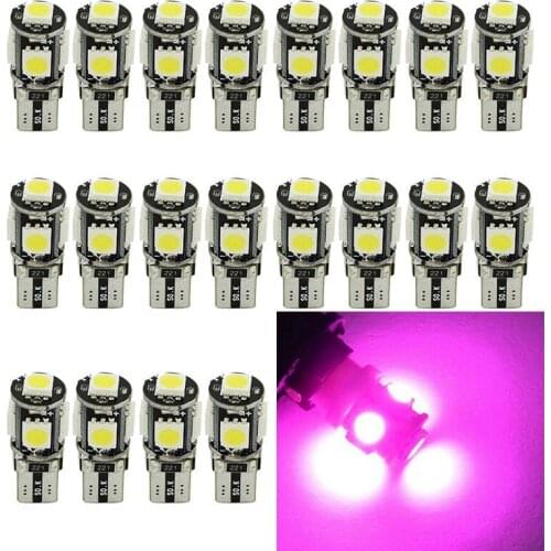20PCS Purple T10 W5W 5050 5SMD LED Canbus Error Free Bulbs For 192 168 194 Clearance Lamps License Plate Lights 12V