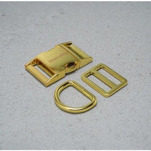 20pcs/lot Engraved(metal buckle+Tri-Glid+D ring)for garment luggage backpack cat dog collar DIY accessory 8 Colours 5 sizes