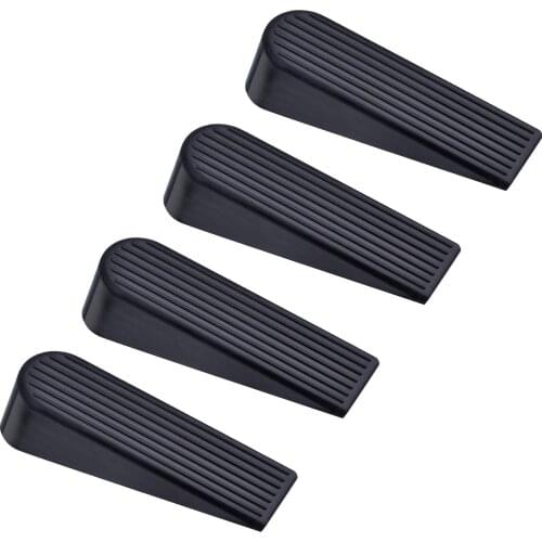 4 Pack Door Wedge Shaped Rubber Door Stops Non-Slip Black Door Buffers for Office Home Baby Safe Floor Door Stopper for Home
