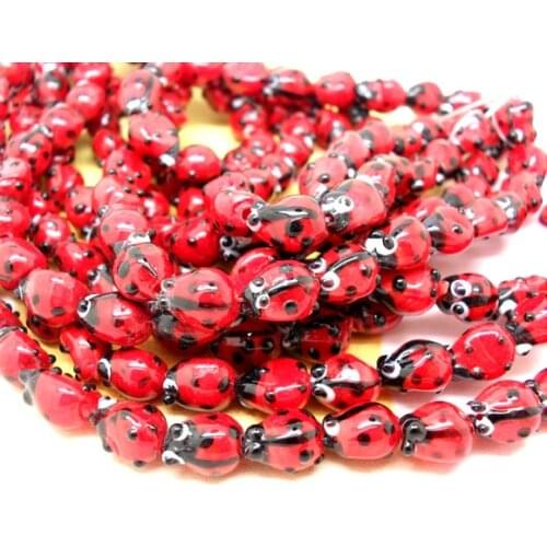 Free Shipping 60pcs Red Ladybug Lampwork Glass Bead Fashion Beads for Bracelet 11x8mm J1943