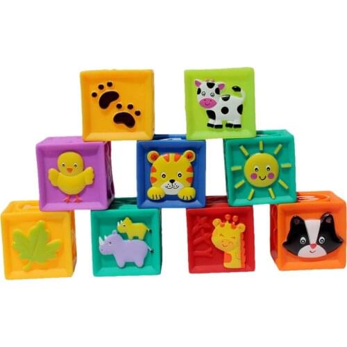 9pcs Silicon Building Blocks Animal Number Cubes Color Shape Recognition Early Learning Educational Toys for Children Kids
