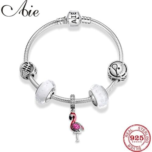 Original design Flamingo charm bead 925 Sterling Silver snake bone chain Finished Bracelets for women accessories jewelry