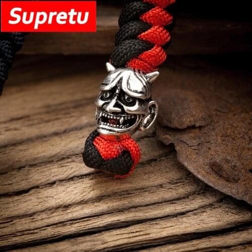 Supretu Retro Noh mask Men Keychain Bag Knife Pendant Women Car Keyring Women Navy Survival Rope Japanese demon Handmade Jewelry