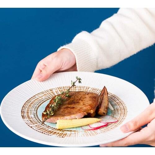 Steak Plate Household Ceramic Western Plate Large Breakfast Plate Round Flat Plate Pasta Plate Japanese Tableware Dish Plate