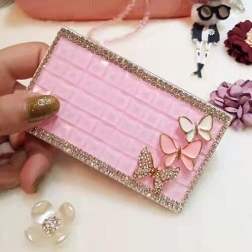 Smoke Case Handmade diamond long automatic slim cigarette box women cigarette case