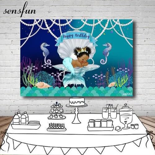 Royal Mermaid Princess Backdrop Under The Sea Shell Crown Baby Shower Background Photography Black Girl Birthday Party Backdrops