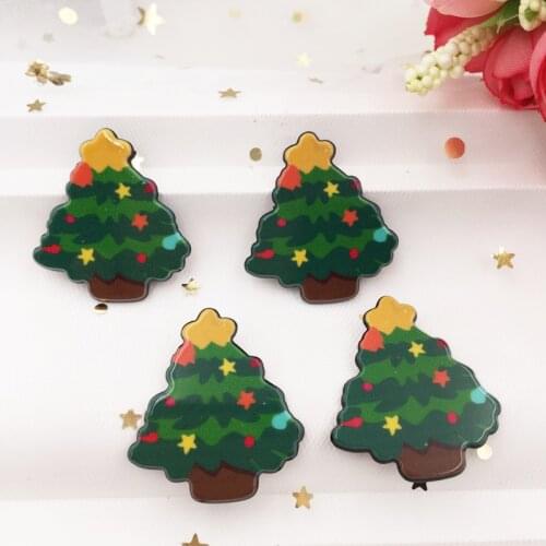 Kawaii Colorful Christmas Star Tree Flat Back Acrylic Sheet Miniature Pattern 8 Pcs Applique DIY Scrapbook Home Decor Crafts