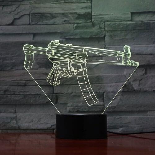 Creative 3D Night Light LED Portable Submachine Gun Lamp Table Acrylic Nightlight Party Atmosphere Decor Gift Bluetooth Base