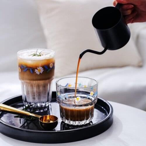 Korean Style Drinking Whiskey Beer Cup Transparent Breakfast Milk Juice Glass Cup Creative Round Daisy Heat-resistant Drinkware