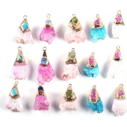 LE SKY 1pc Natural Stone Trendy Crystal Bud Agates Necklace Pendant for Jewelry Making DIY Necklace Size 18x38x12mm