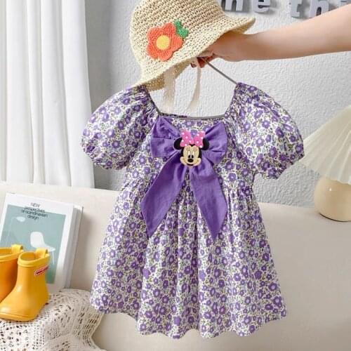 Disney Mickey mouse summer short-sleeved 2021 girls fashion floral skirt princess dress childrens dress