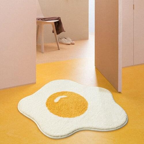 Cute Bath Mat Non-Slip Cartoon Poached Egg Shape Soft Living Room Carpet Balcony Kitchen Bathroom Toilet Floor Rugs For Children