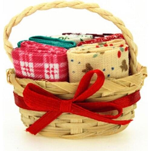 1/12 Dollhouse Miniature Simulation Mini Bow Cloth Basket Furniture Model Toys for Doll House Decoration Dolls Accessories