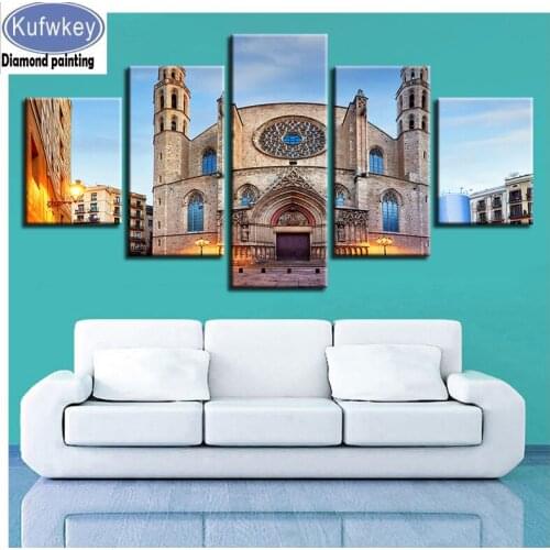 5 Pieces Islamic Muslim Mosque Scenery 5d Diamond Painting sale full square round resin Crystal diamond mosaic drill,new arrival