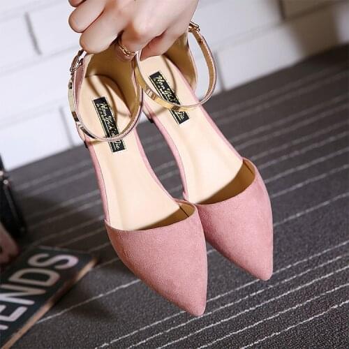 Hollow single shoes womens large size flat bottom 2020 spring and summer new pointed shallow mouth buckle work single shoes