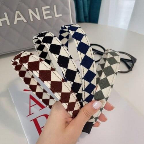 Korea ins retro checkerboard headband temperament net red high skull top sponge headhoop pressure hair accessories