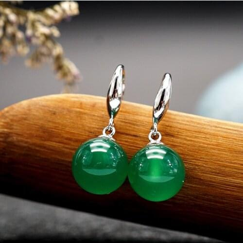 Simple Office Green Agate Drop Earrings for Women 925 Silver Ball Ethnic Anniversary Gifts Jewelry Free Shipping SILVER Earring