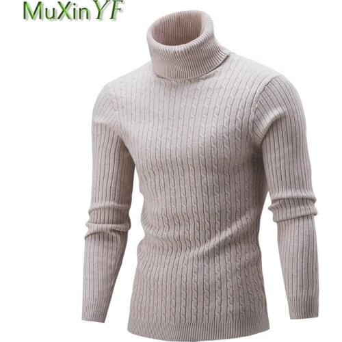 Plus Size Mens Autumn Winter Classic Joker Solid Knitted Tops Warm Turtleneck Sweater Pullovers Casual Simple Long Sleeve Top