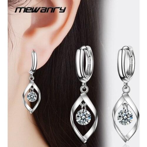 Mewanry 925 Sterling Silver Drop Earrings for Women Trend Elegant Sweet Luxury Rotating Zircon Bride Jewelry Party Birthday Gift