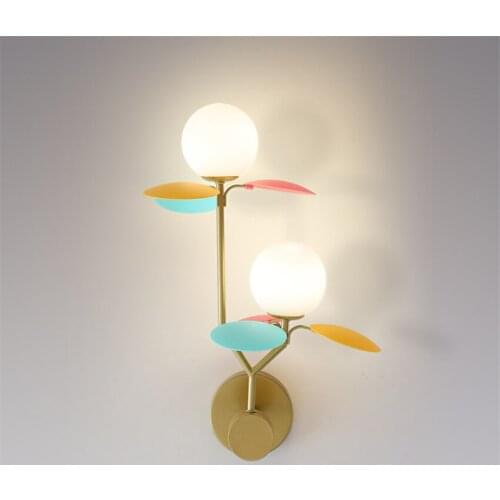 Nordic Double-headed Glass Wall Lamp Modern Bedroom Bedside Living Room Red Childrens Room Simple Decorative Wall Light Fixture